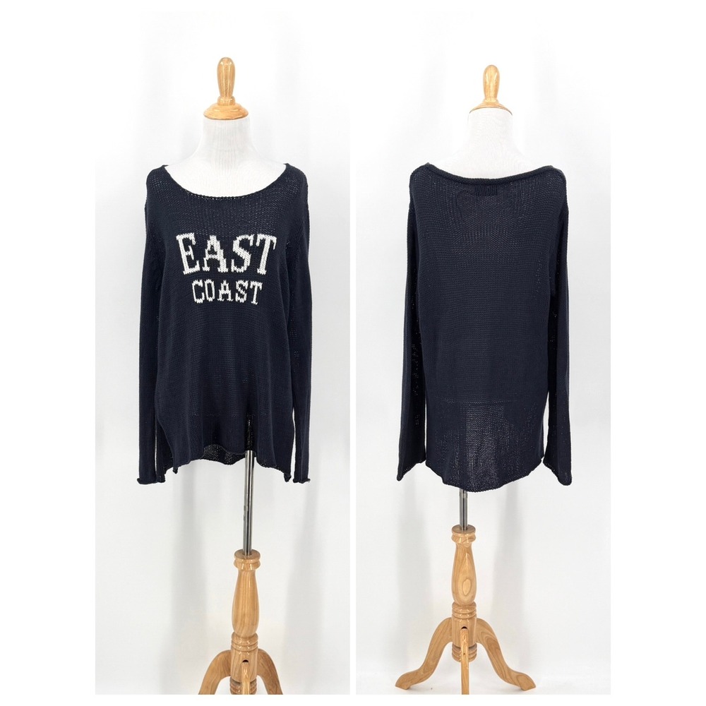 WOODEN SHIPS East Coast Sweater Women Medium Large Navy Blue Pullover Scoop Neck